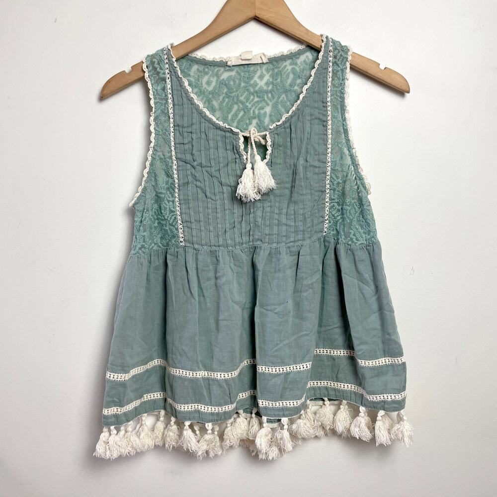 Boho Crochet Trim Sleeveless Top Medium‎ Lace Back Festival Cottagecore Ethereal